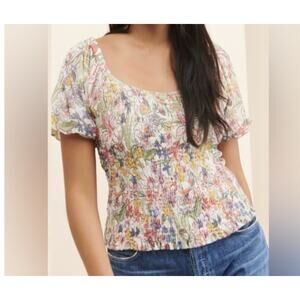 Anthropologie Aurelia Floral Top Women's Size Small Smocked Long Sleeve Boho NWT